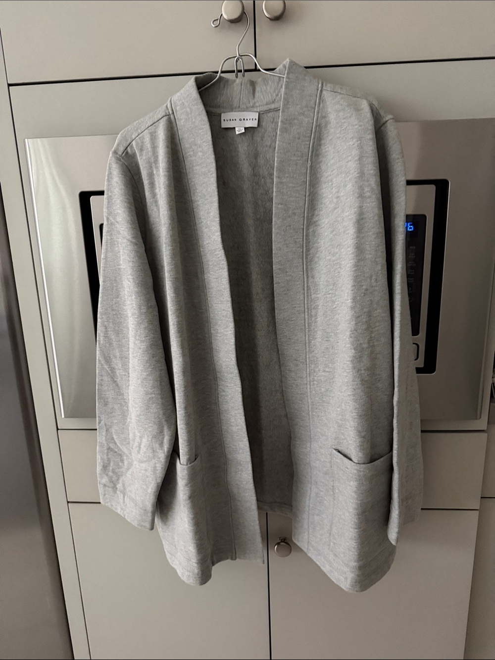Susan Graver Light Gray Open Front Pocket Jacket